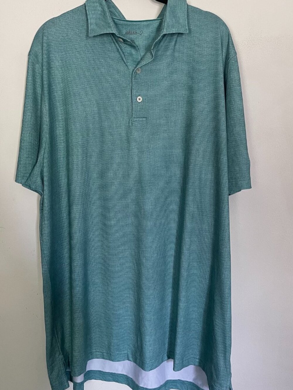 Johnnie-O Mens Size XL Teal Printed Short Sleeve Golf UPF50 Polo Shirt T3